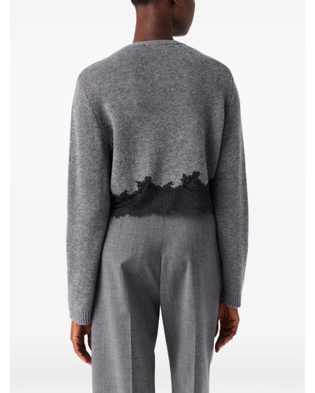 Maje Gray Twinset With Lace Trim Cardigan And Tank Top
