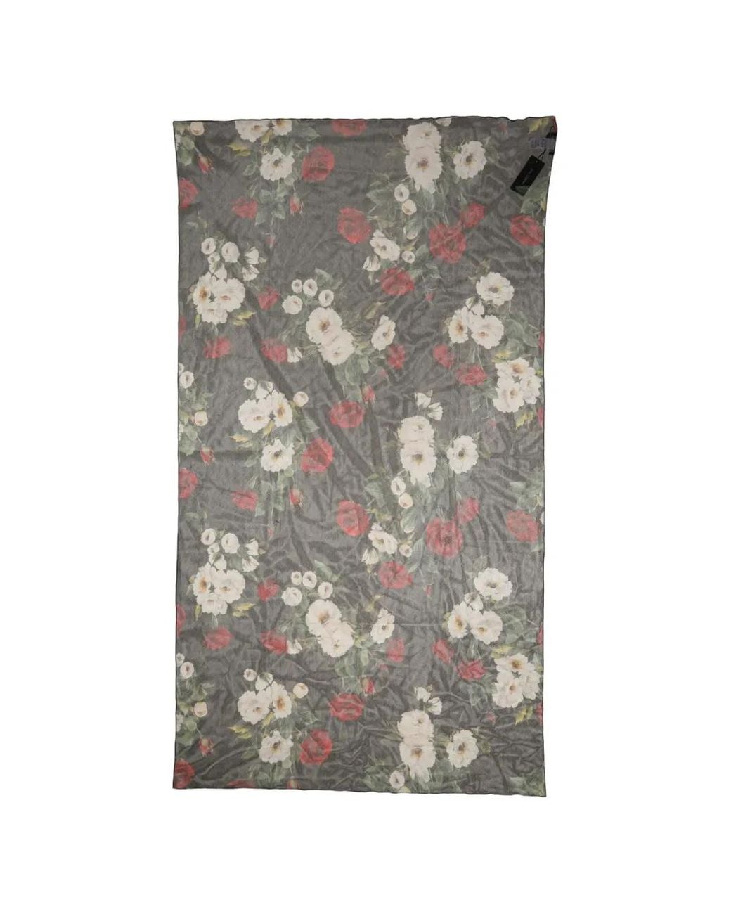 Dolce & Gabbana Gray Floral-Print Cotton Shawl Stole Scarf
