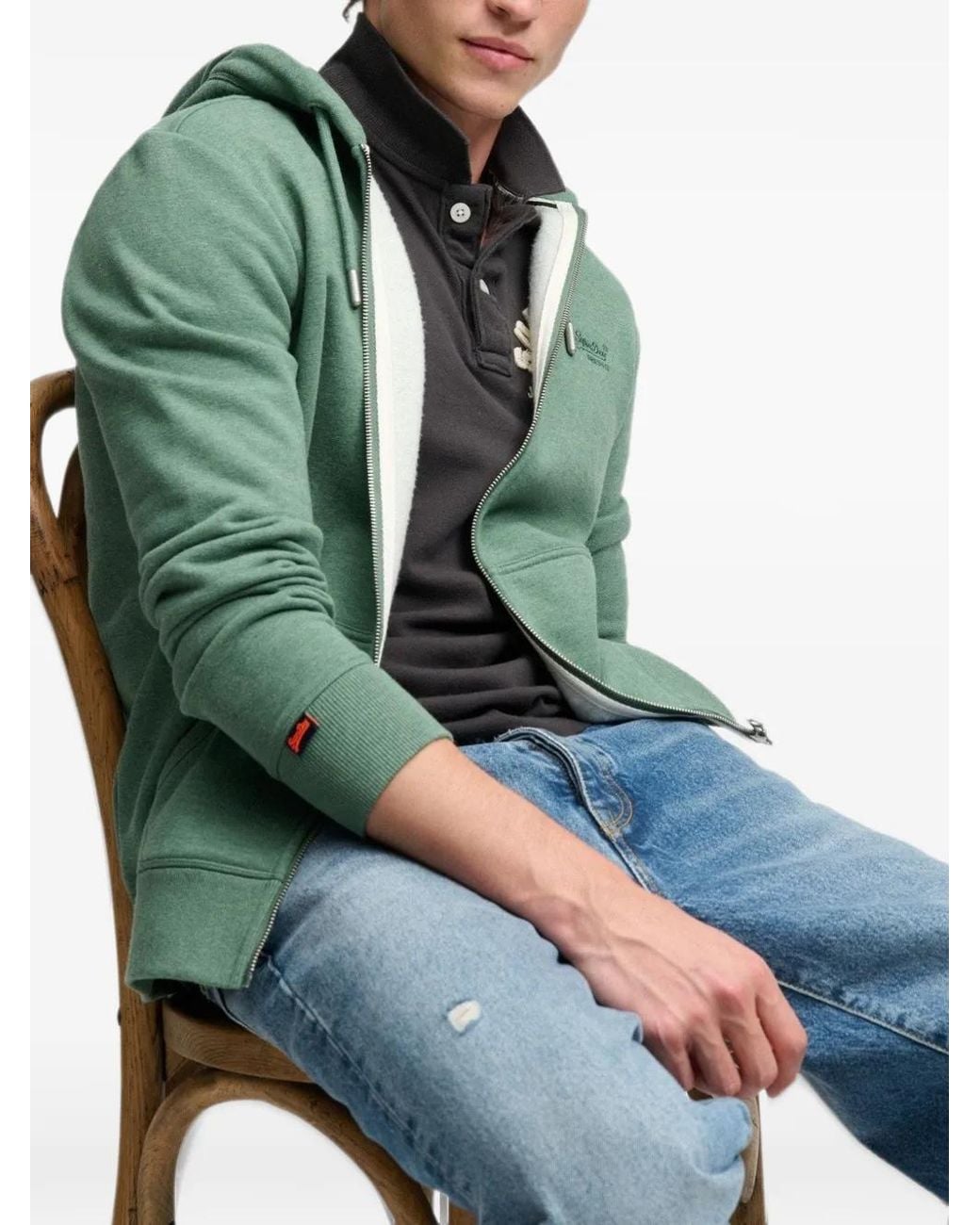 Superdry Green Hoodie Essential Zippé À Logo for men