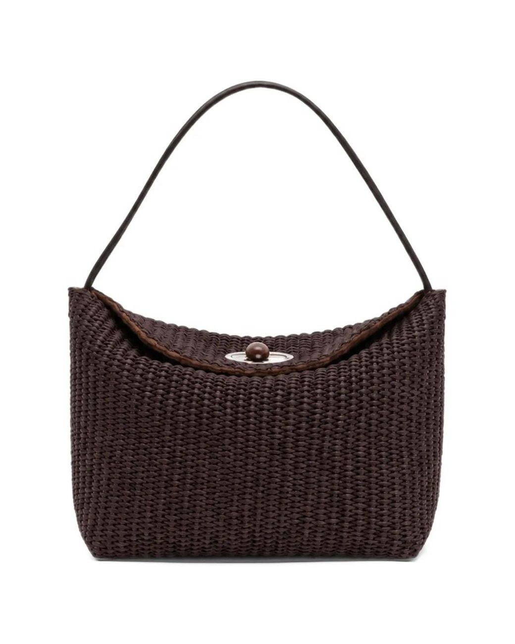 Christopher Esber Brown Mini Turnlock Raffia Shoulder Bag