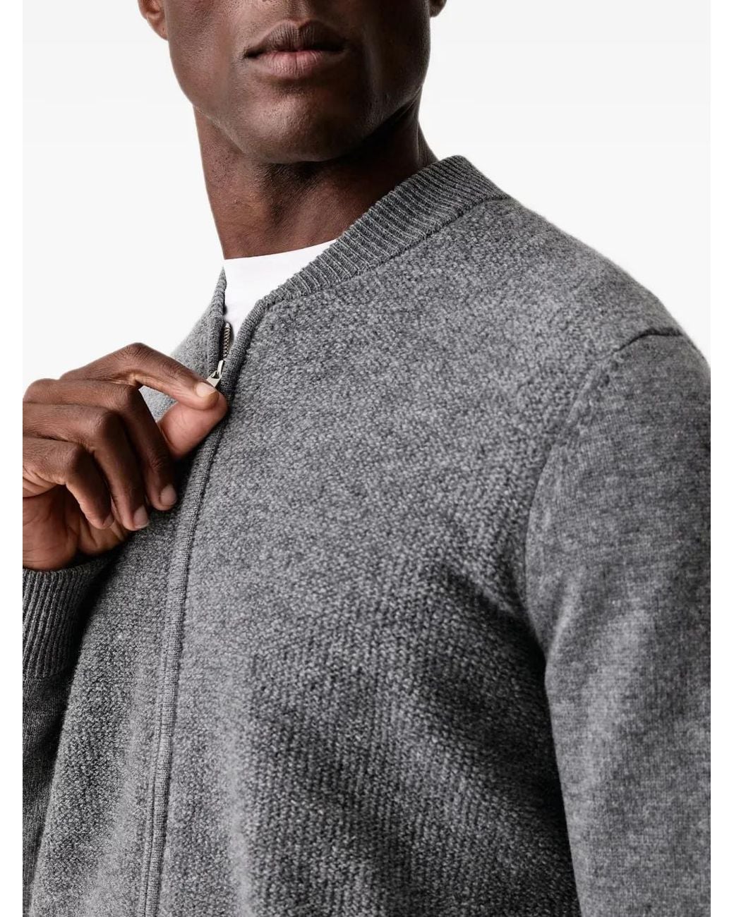 Mos Mosh Gray Ryan Zip-Up Knitted Cardigan for men