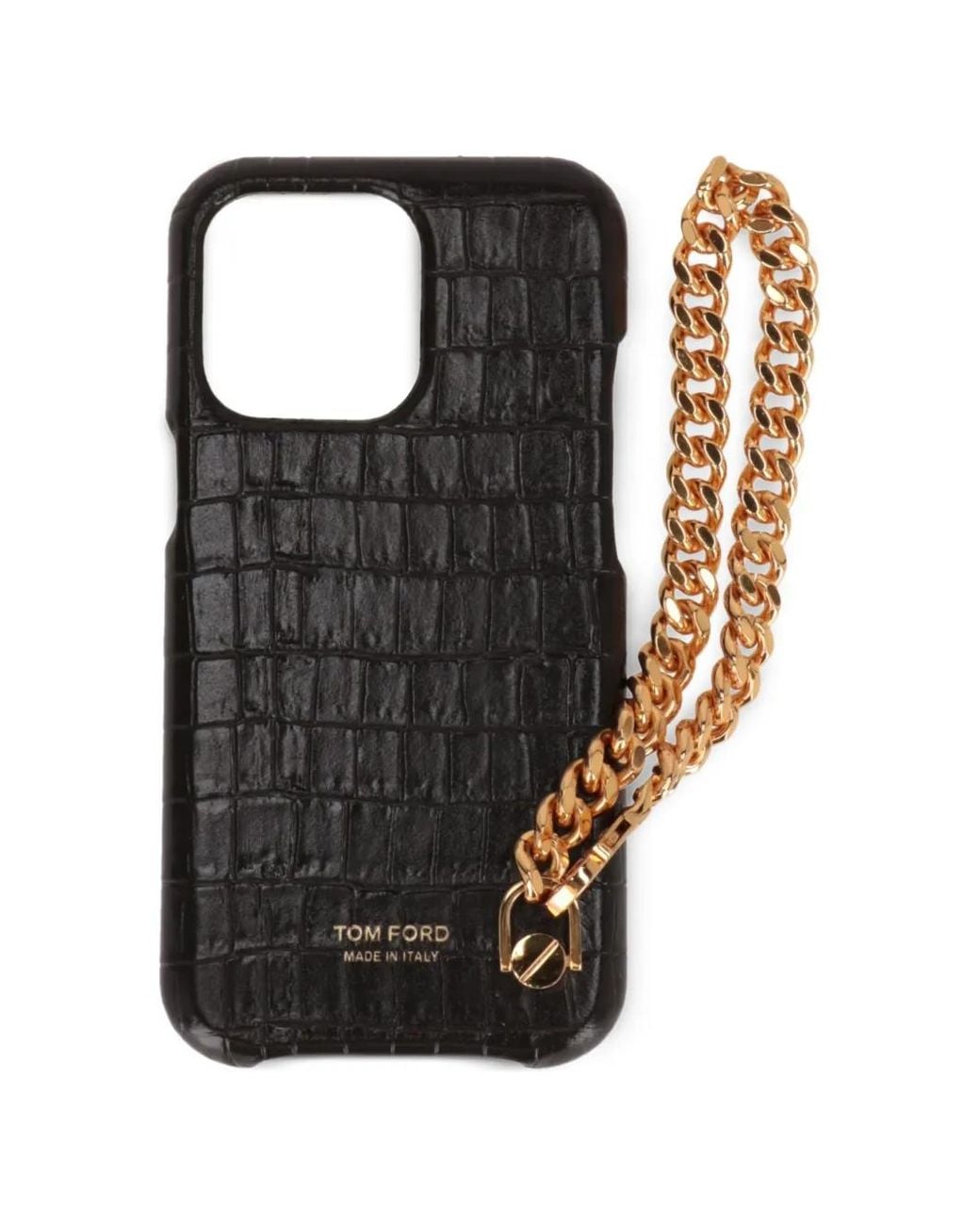 Tom Ford Black Croc-Effect Chain-Link Phone Case for men