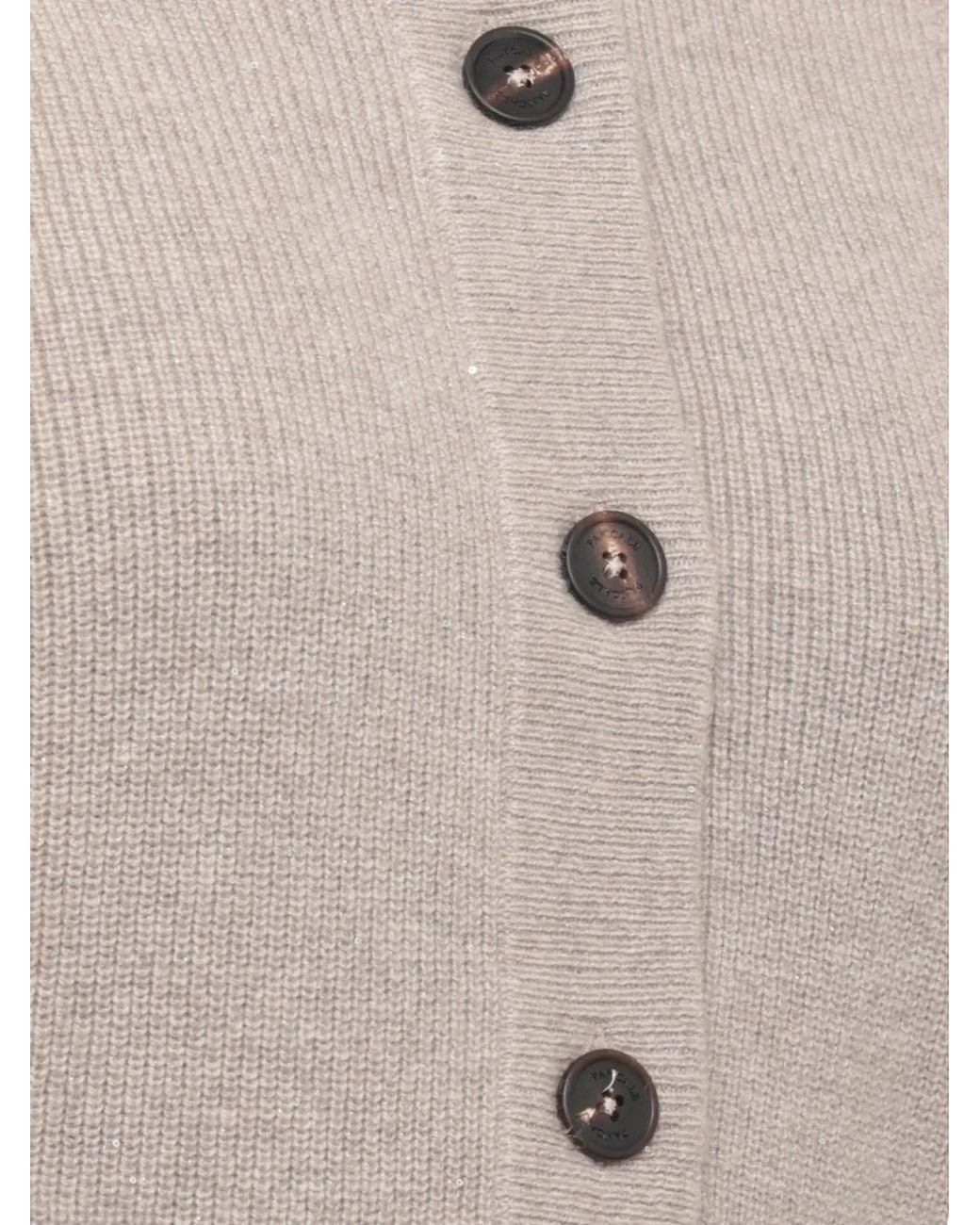 Panicale Gray Shiny Sequin-Embellished Ribbed Cardigan