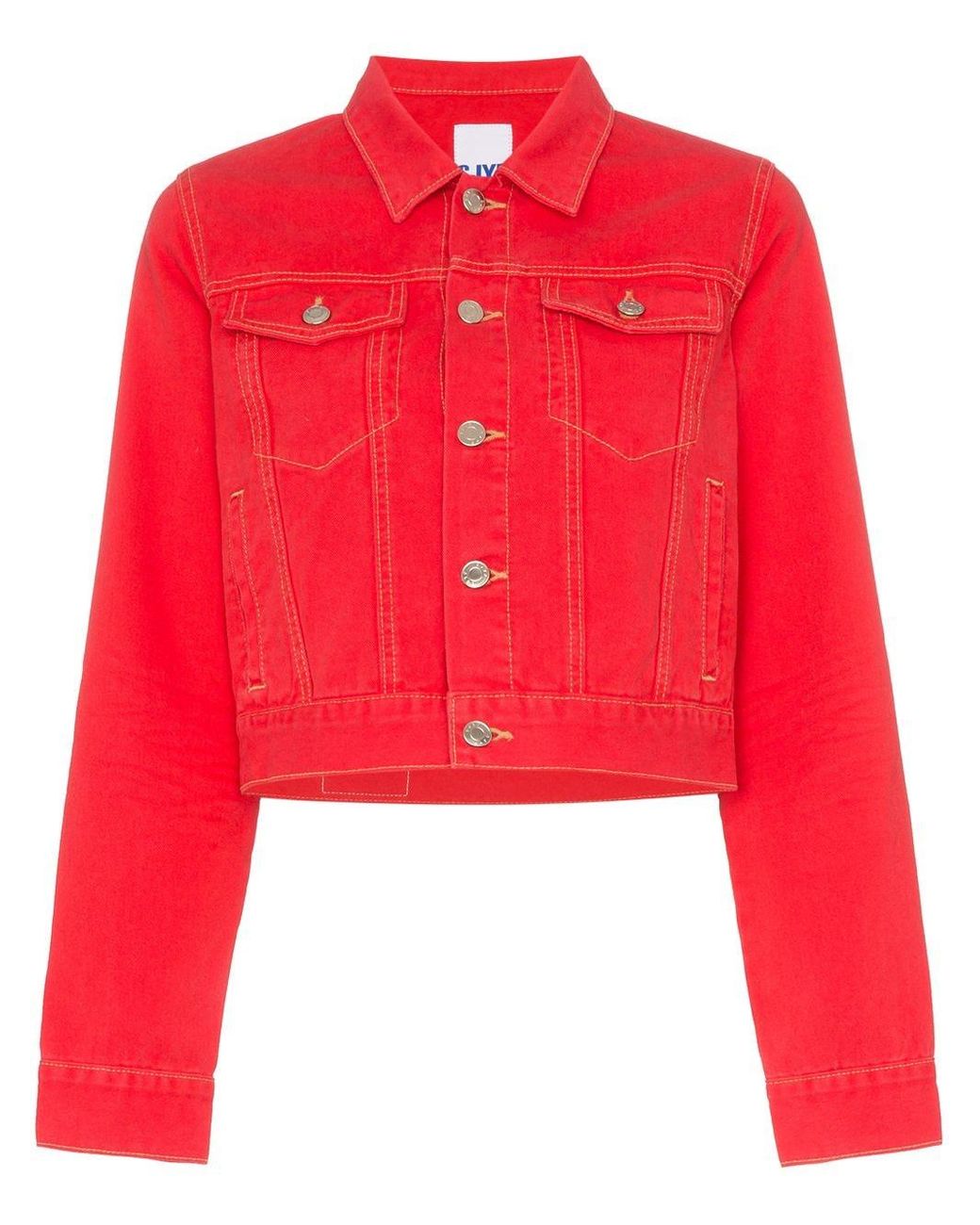 SJYP Cropped Fitted Denim Jacket in Red - Save 36% - Lyst