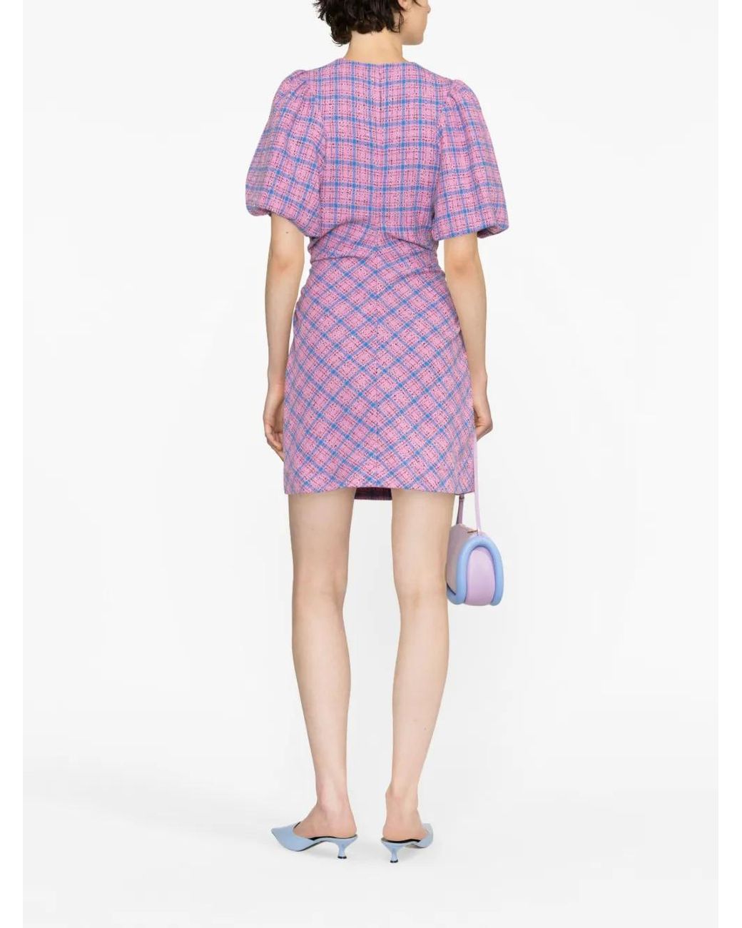 Ganni Purple Check Suiting Mini Dress