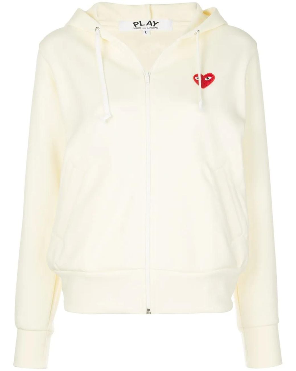 COMME DES GARÇONS PLAY White Heart-Patch Zip-Up Hoodie