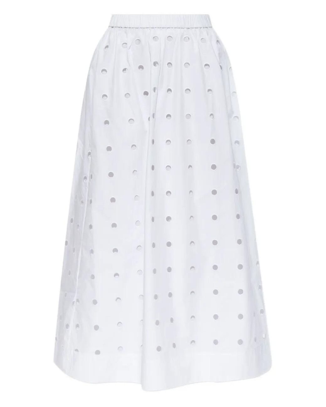 Posse White Open-Cut Dots Midi A-Line Skirt