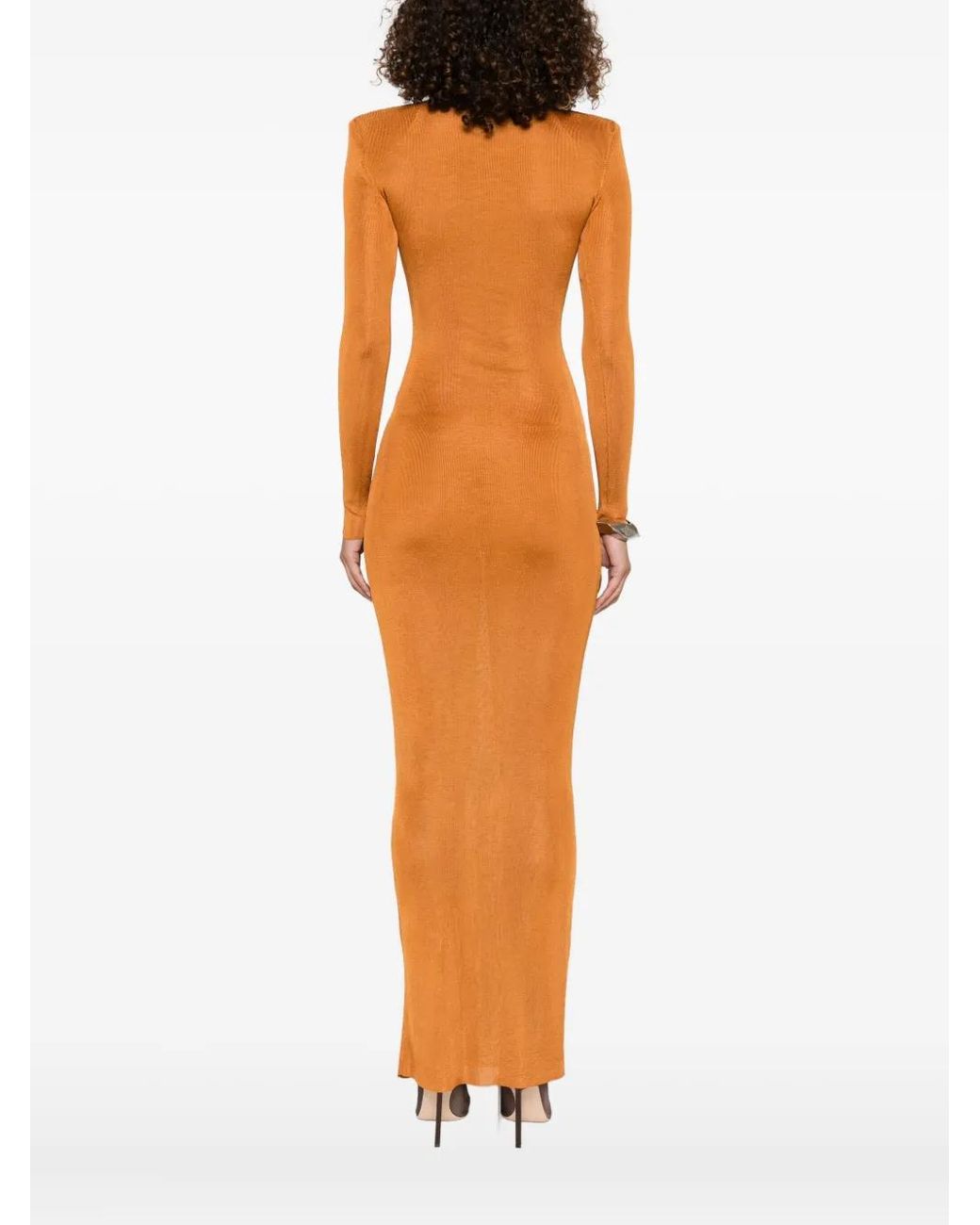 Self-Portrait Orange Viscose Knit Maxi Dress