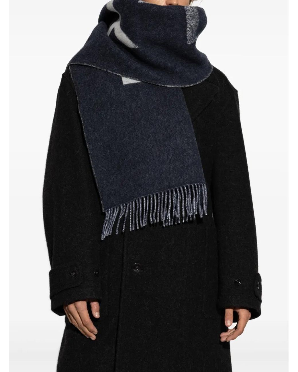Bally Blue Fringed Logo Scarf for men