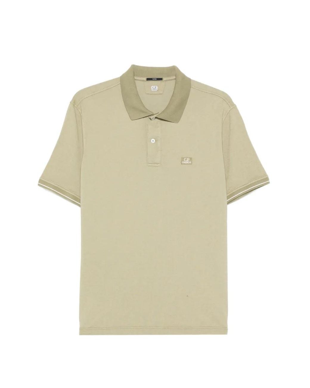 C P Company White Logo-Patch Tipped Polo Shirt for men
