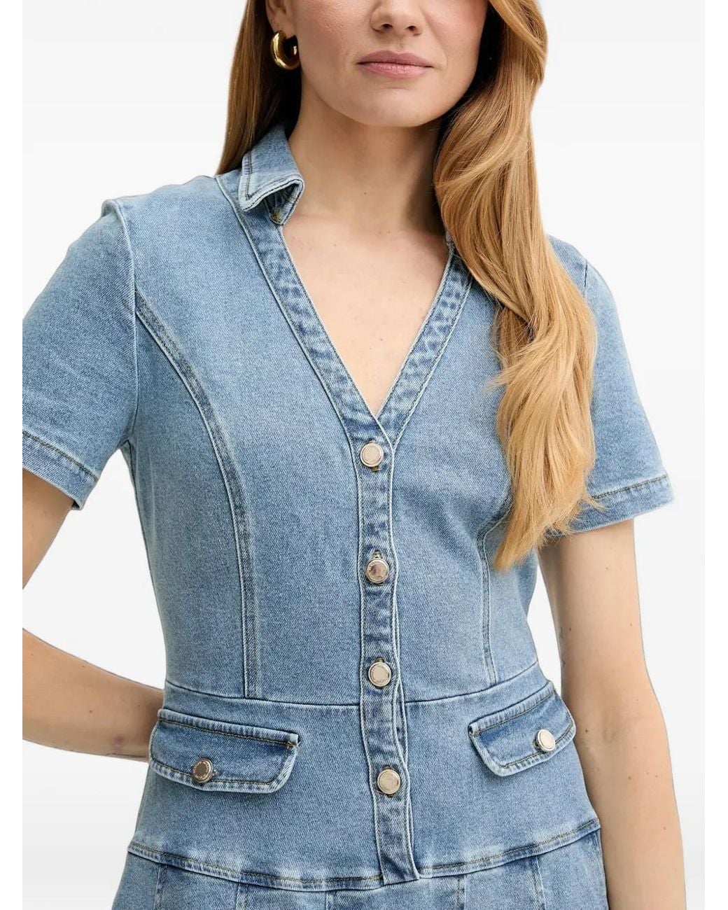 Morgan Blue Pleated Button-Front Mini Dress