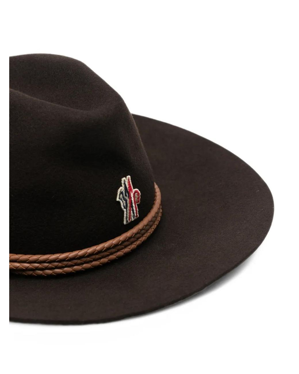 Moncler Black Logo-Patch Braided-Trim Fedora Hat