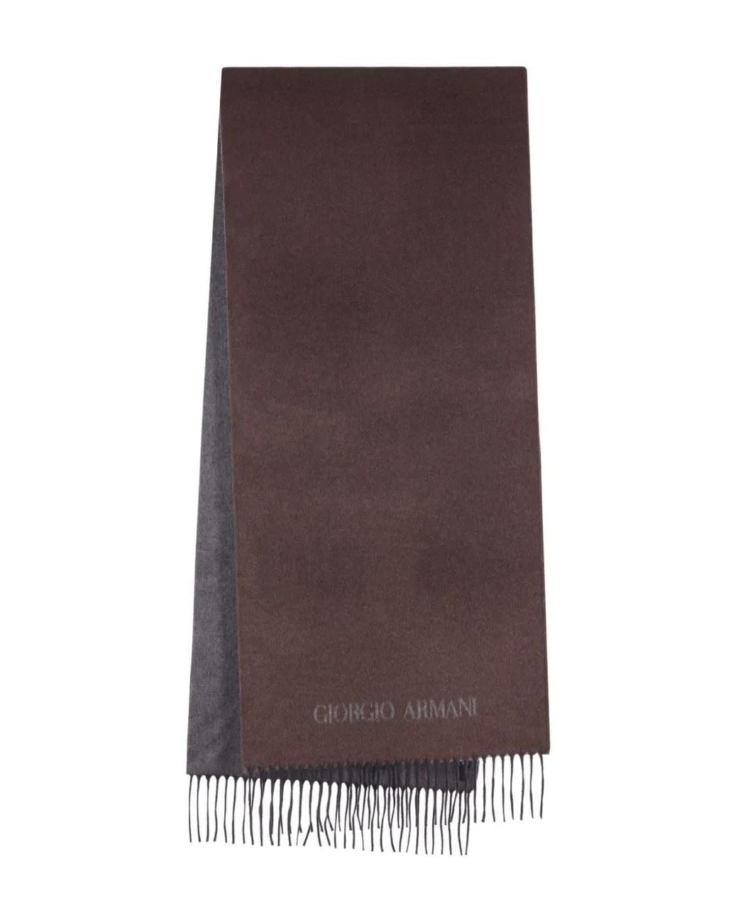 Giorgio Armani Brown Logo-Embroidered Fringed Scarf for men