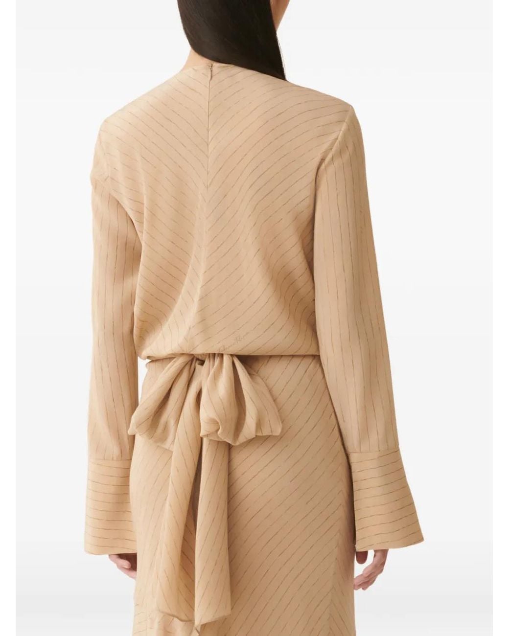 Fabiana Filippi Natural Pinstripe Wrap-Style Blouse
