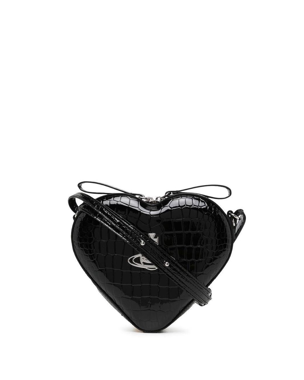 Vivienne Westwood Ella Crocembossed Heart Bag in Black Lyst