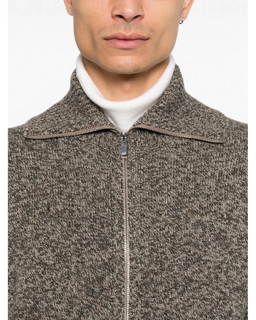 Zanone Gray Zip-Up Marl-Knit Cardigan for men
