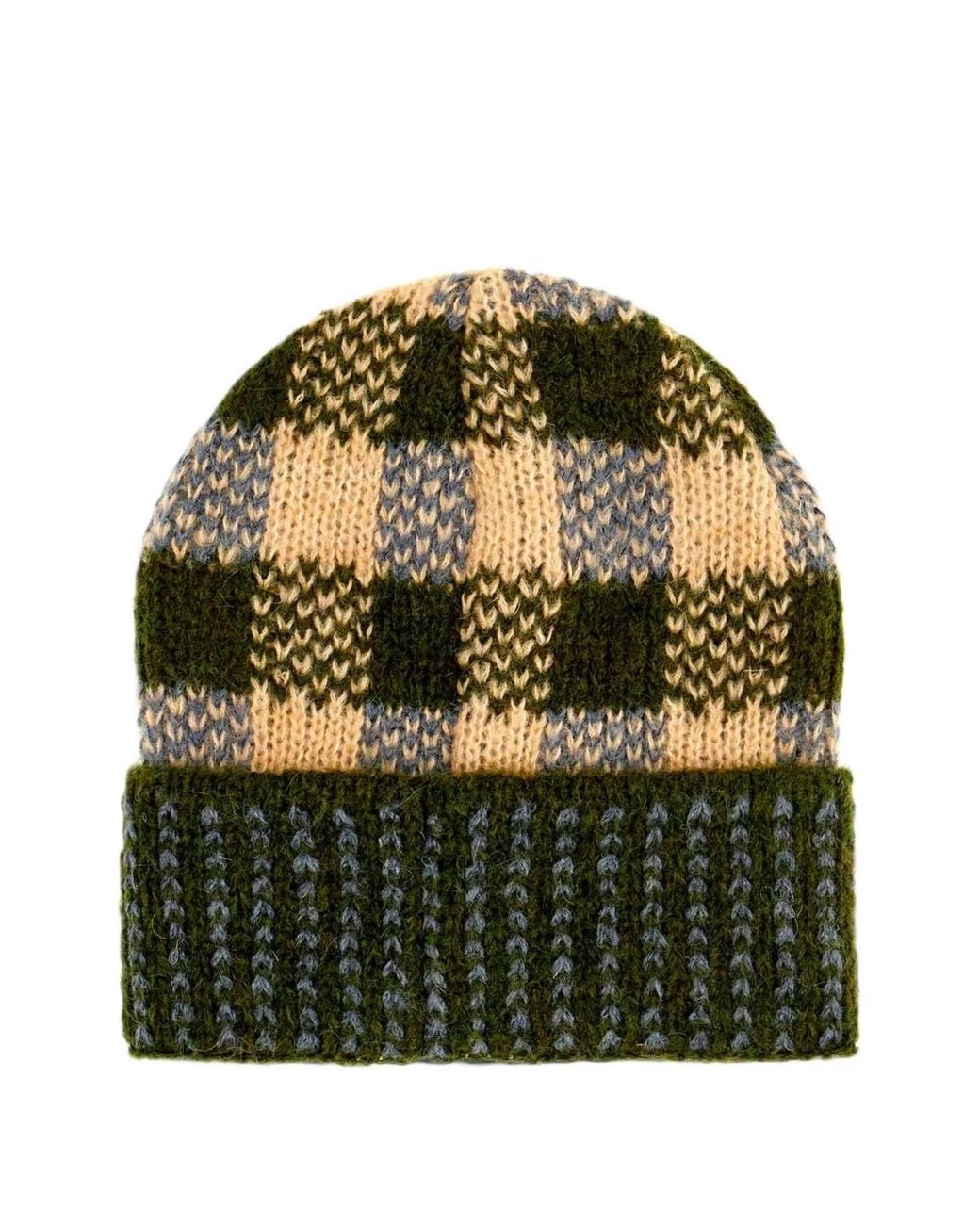 Gallo Green Check-Pattern Mohair-Blend Beanie Hat