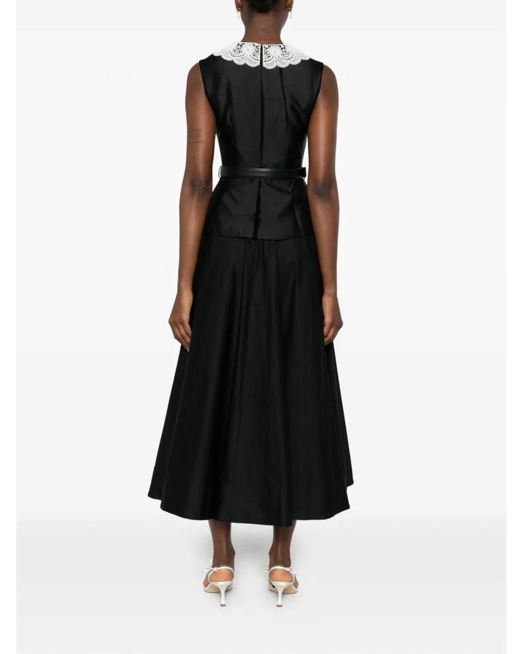 Self-Portrait Black Dress With Lace-Embroidered Collar