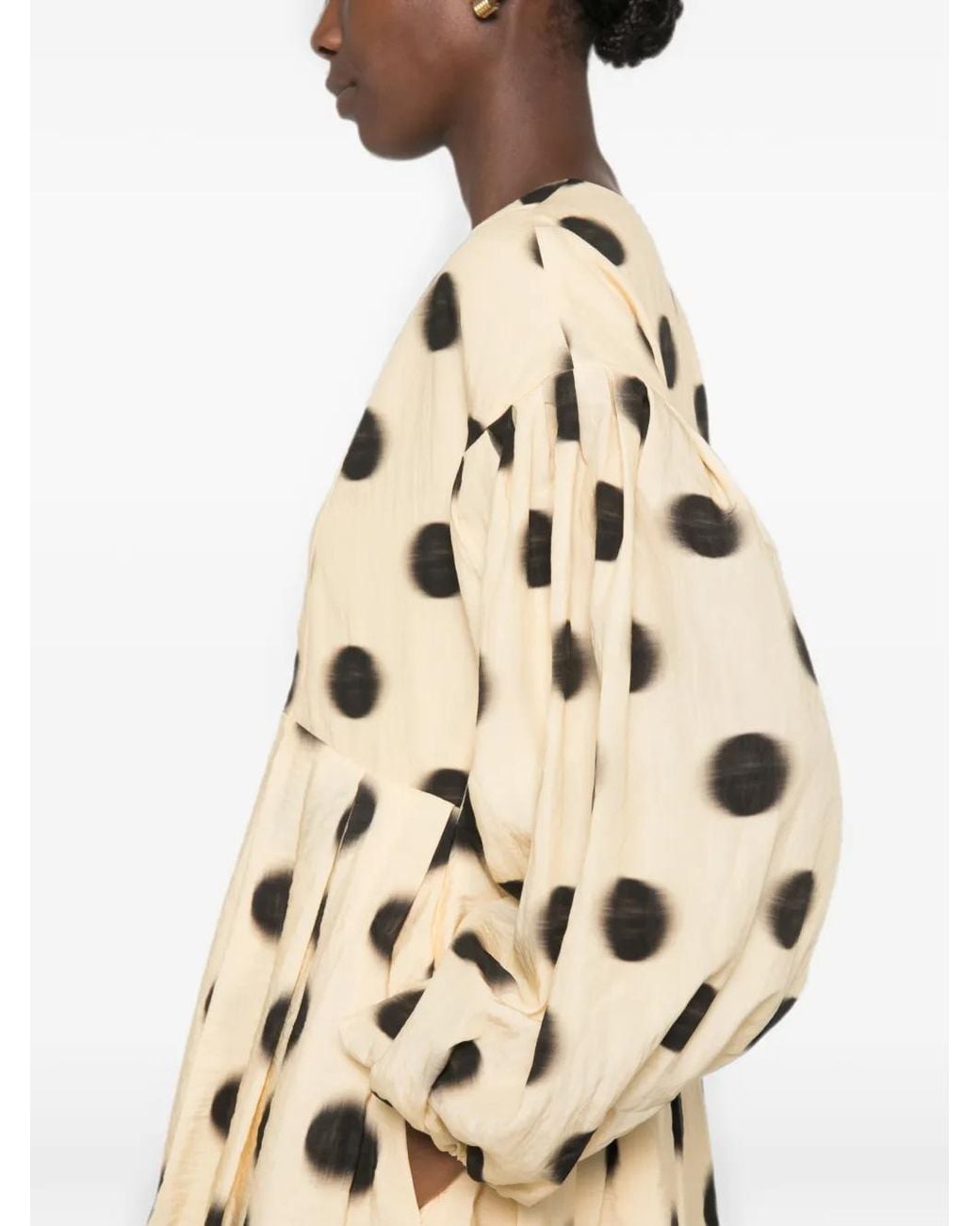 Stine Goya White Polka-Dot Balloon-Sleeve Dress