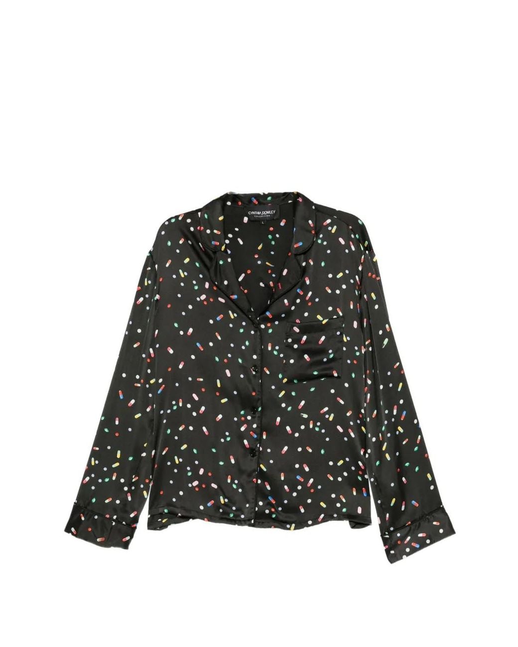 Cynthia Rowley Black Chemise À Imprimé Graphique En Soie