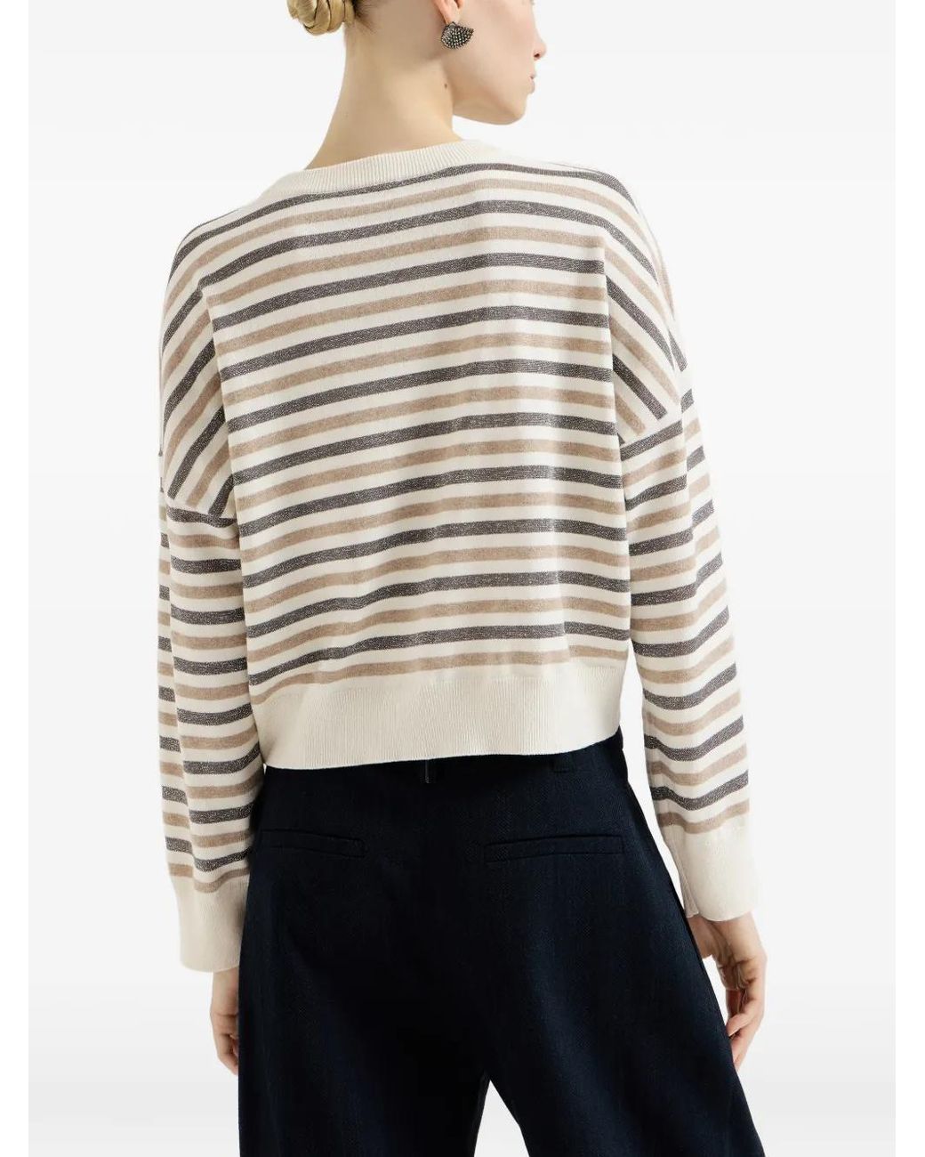 Brunello Cucinelli White Striped Cashmere Sweater