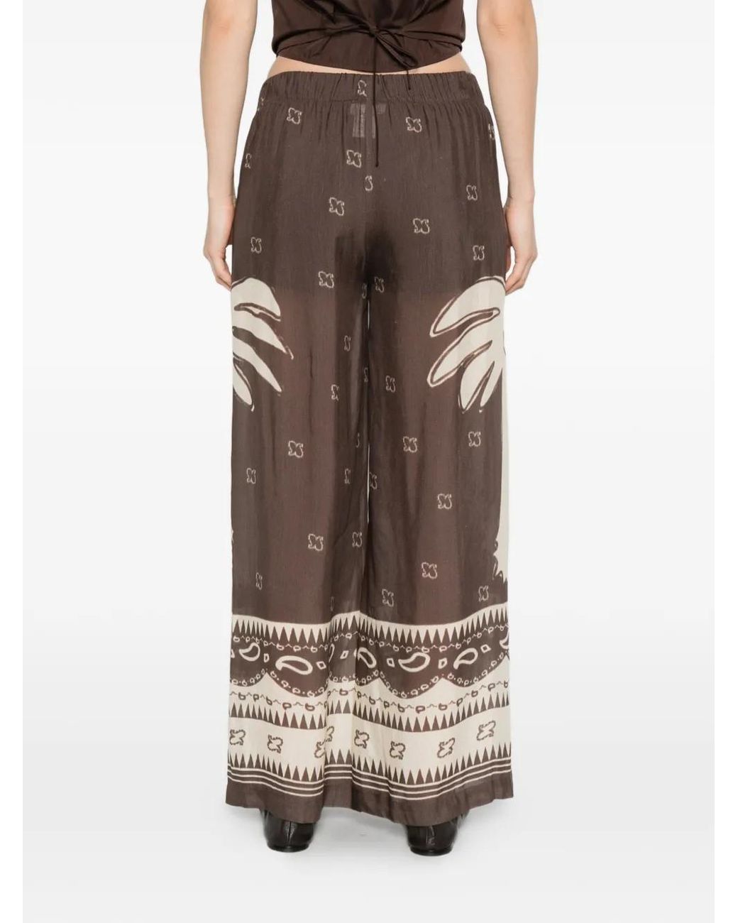 Ottod'Ame Brown Palm-Tree-Print Palazzo Pants