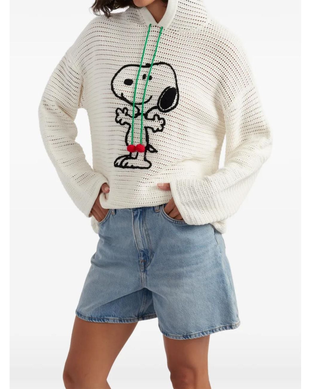 Chinti & Parker White Snoopy Crochet Cotton Hoodie Sweater