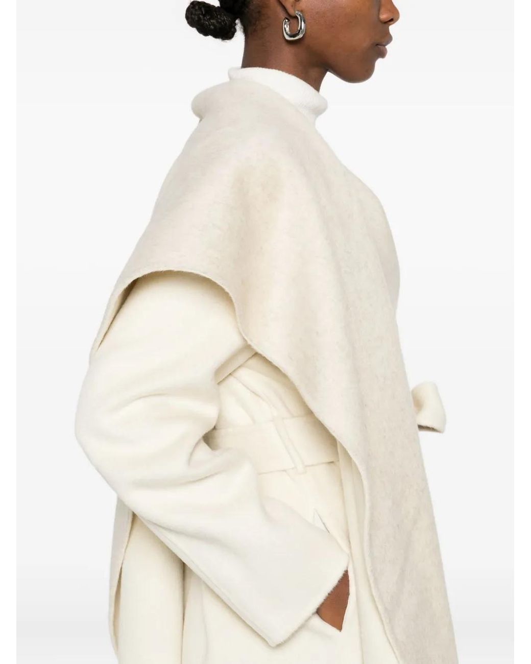 P.A.R.O.S.H. White Scarf-Detail Belted Coat