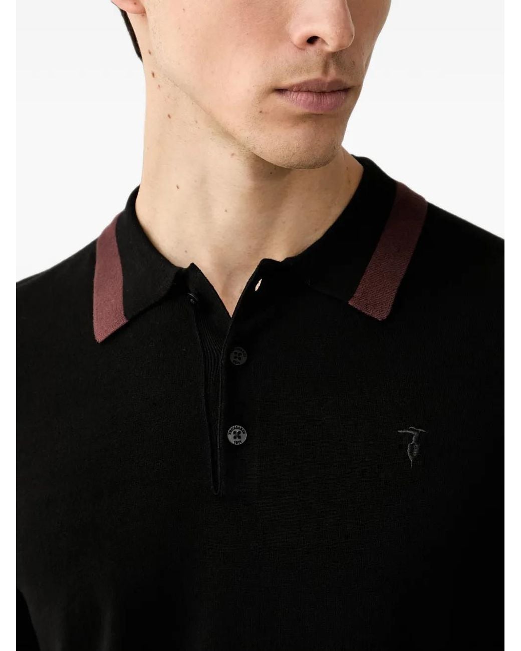 Trussardi Black Contrast-Collar Polo Shirt for men