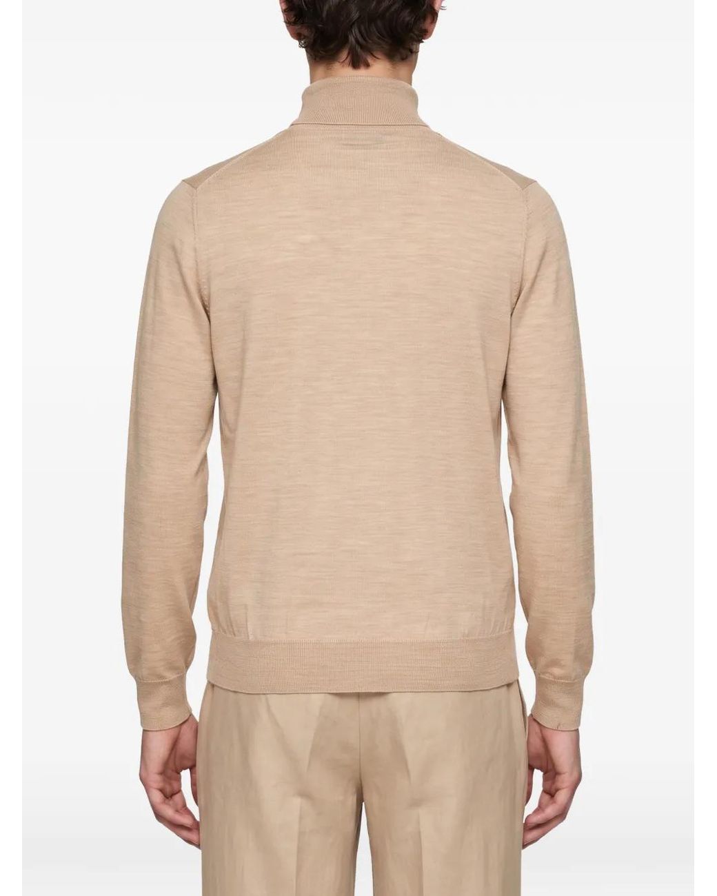 Brunello Cucinelli White Zip-Up Ribbed-Trim Sweater for men