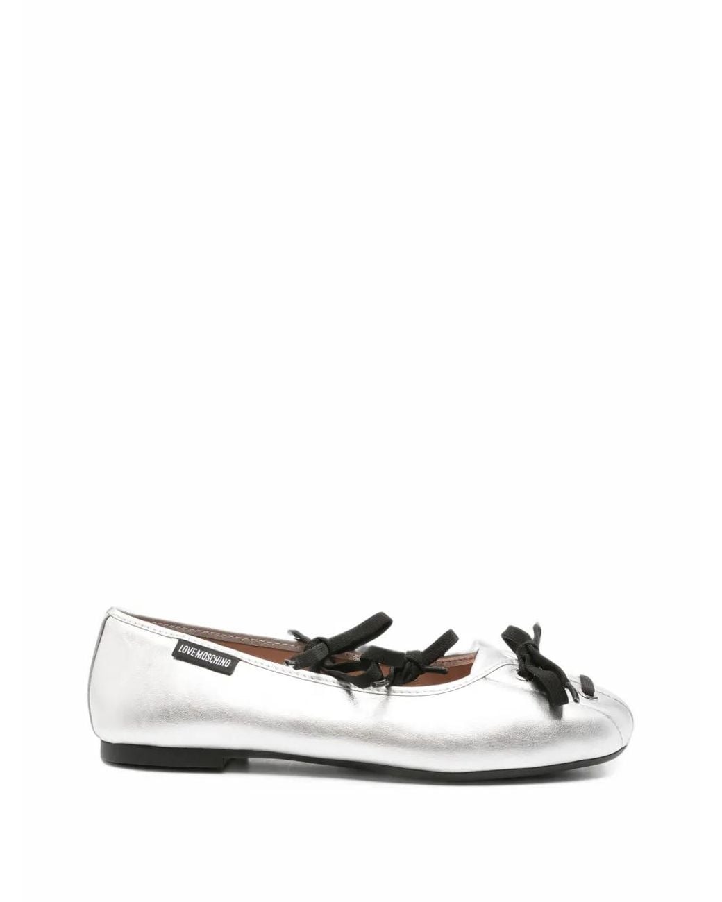 Love Moschino White Lace-Up Metallic Ballet Flats