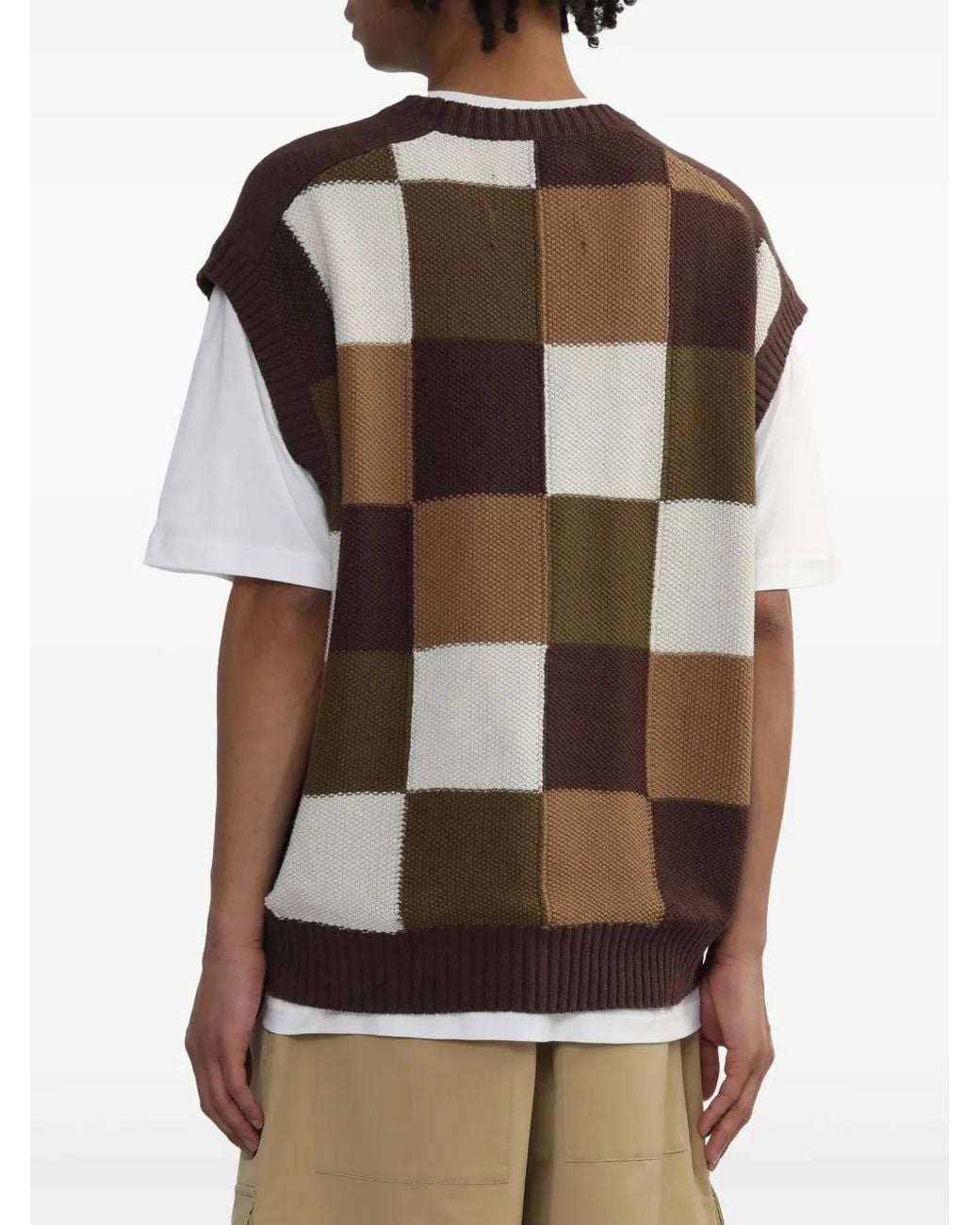 Song For The Mute Brown Checked Vest for men