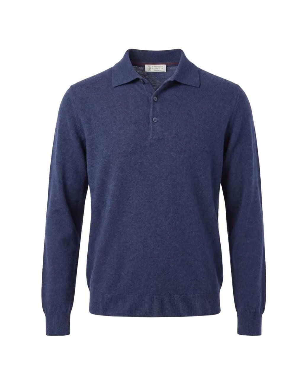 Brunello Cucinelli Blue Cashmere Knit Polo Shirt for men