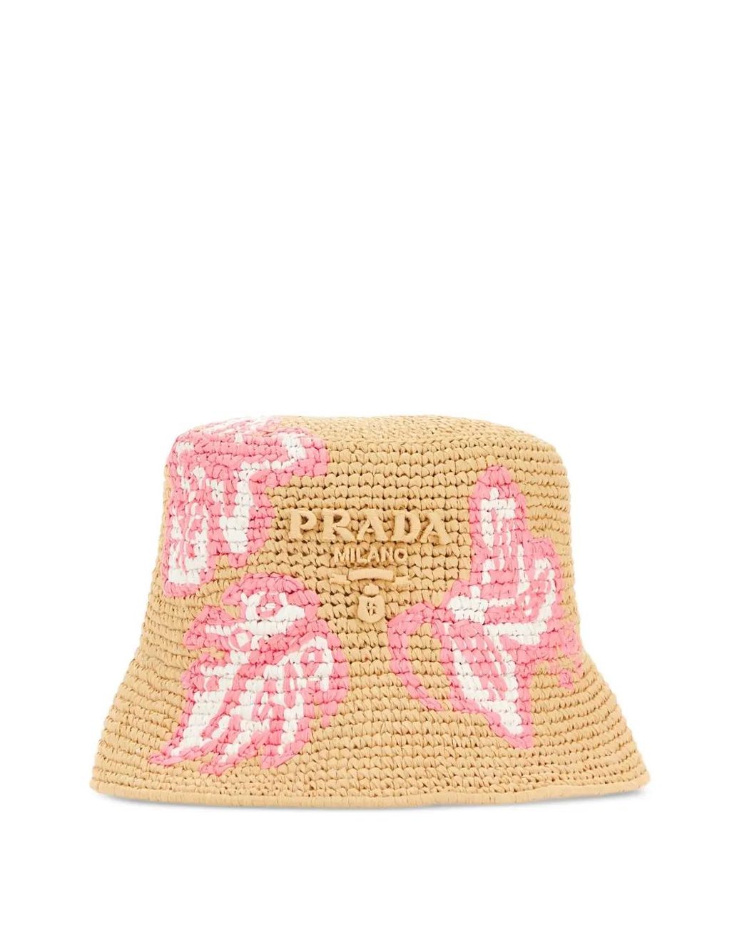 Prada Pink Crochet Floral-Embroidery Bucket Hat