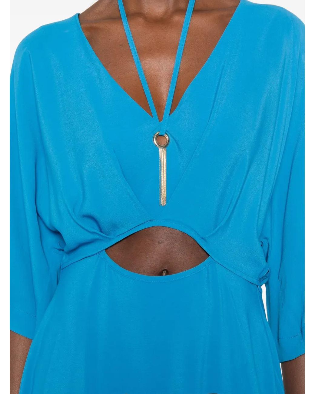 SIMONA CORSELLINI Blue Robe Mi-Longue À Détails De Découpes Et Col V