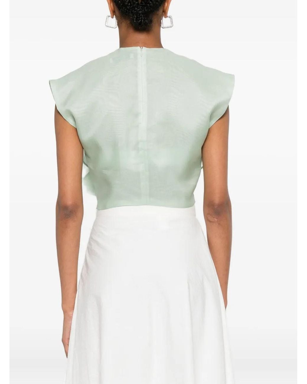Viktor & Rolf Green Layered-Ruffle Silk Top