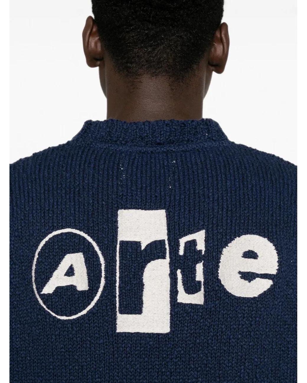 Arte' Blue Logo-Intarsia Short-Sleeve Sweater for men