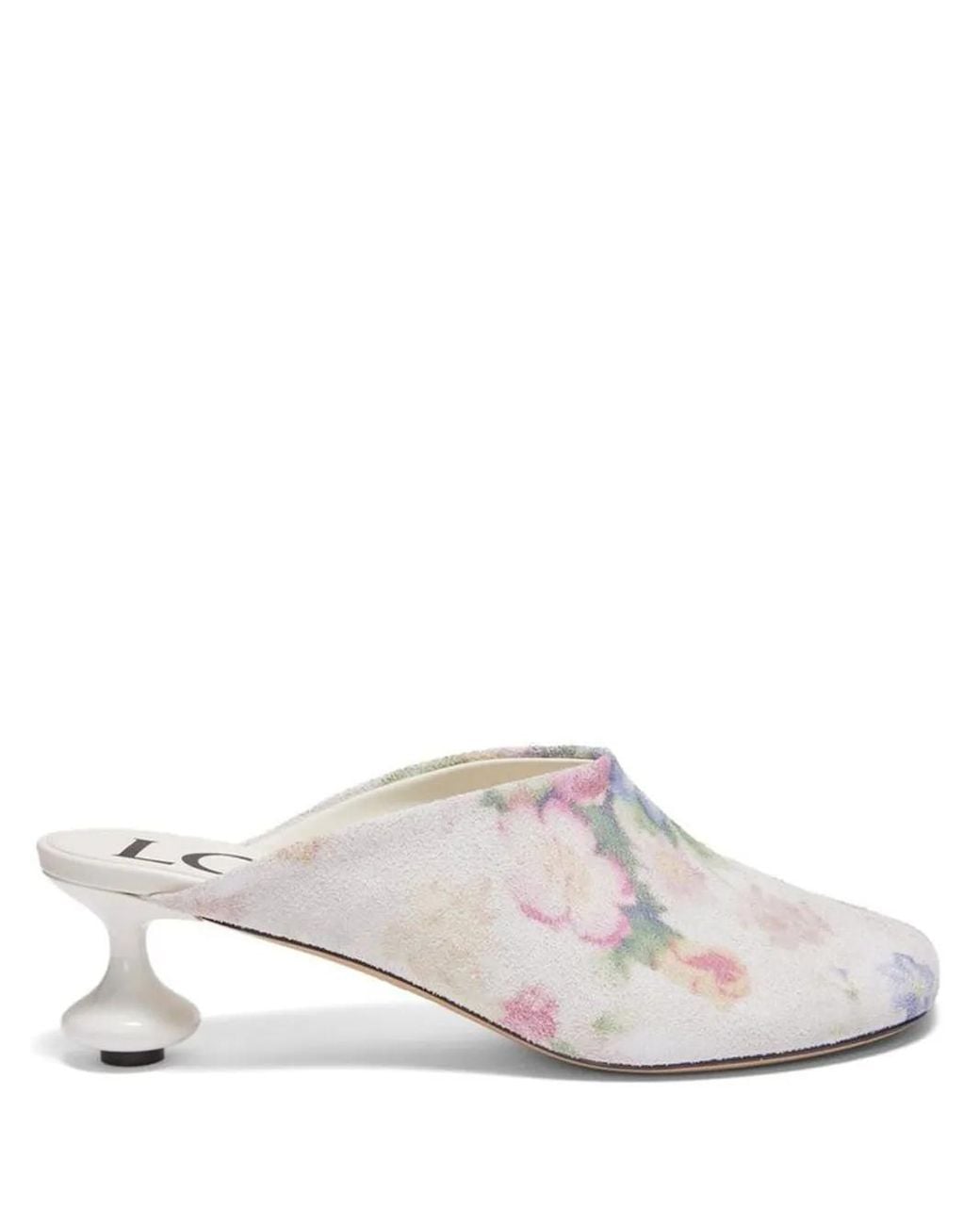 Loewe White 45Mm Floral Print Calf Leather Mules