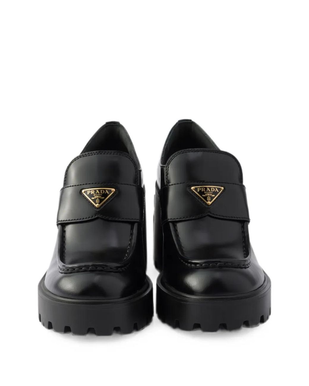 Prada Black Mocassins En Cuir À Effet Brossé