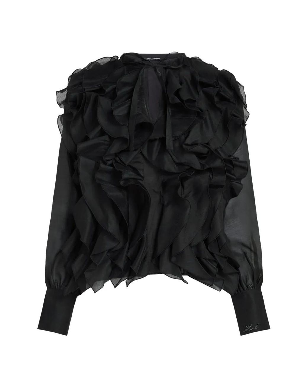 Karl Lagerfeld Black Ruffled Semi-Sheer Blouse