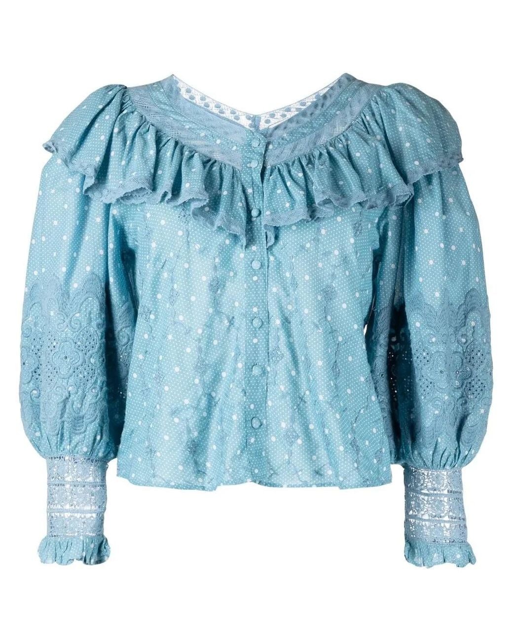 LoveShackFancy Blue Bunnie Broderie-Anglaise Blouse