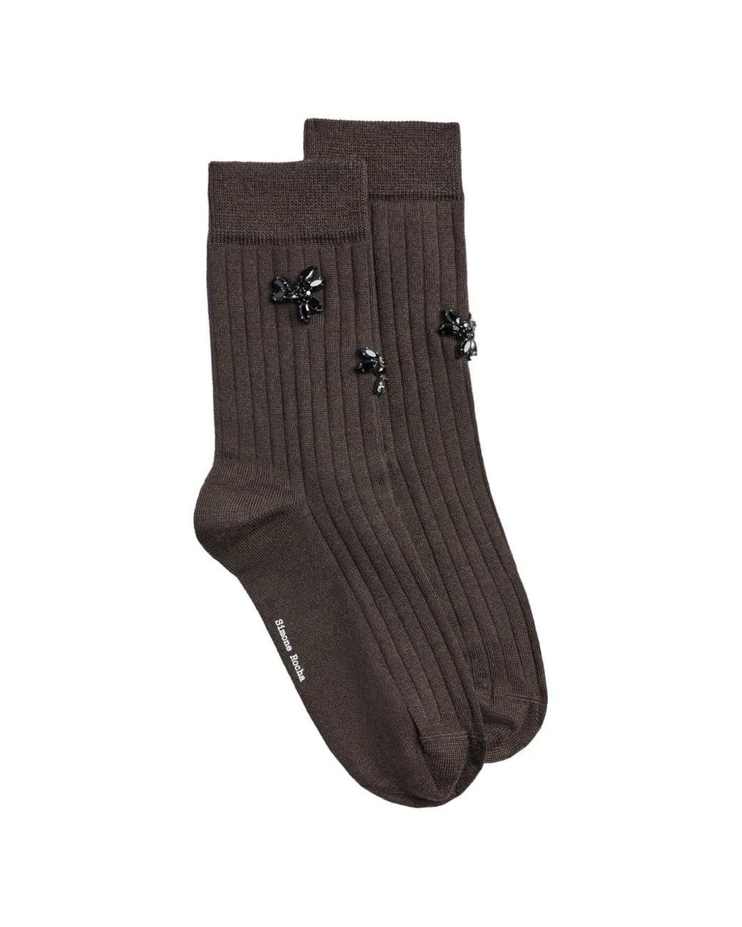 Simone Rocha Gray Crystal-Embellished Ribbed Socks