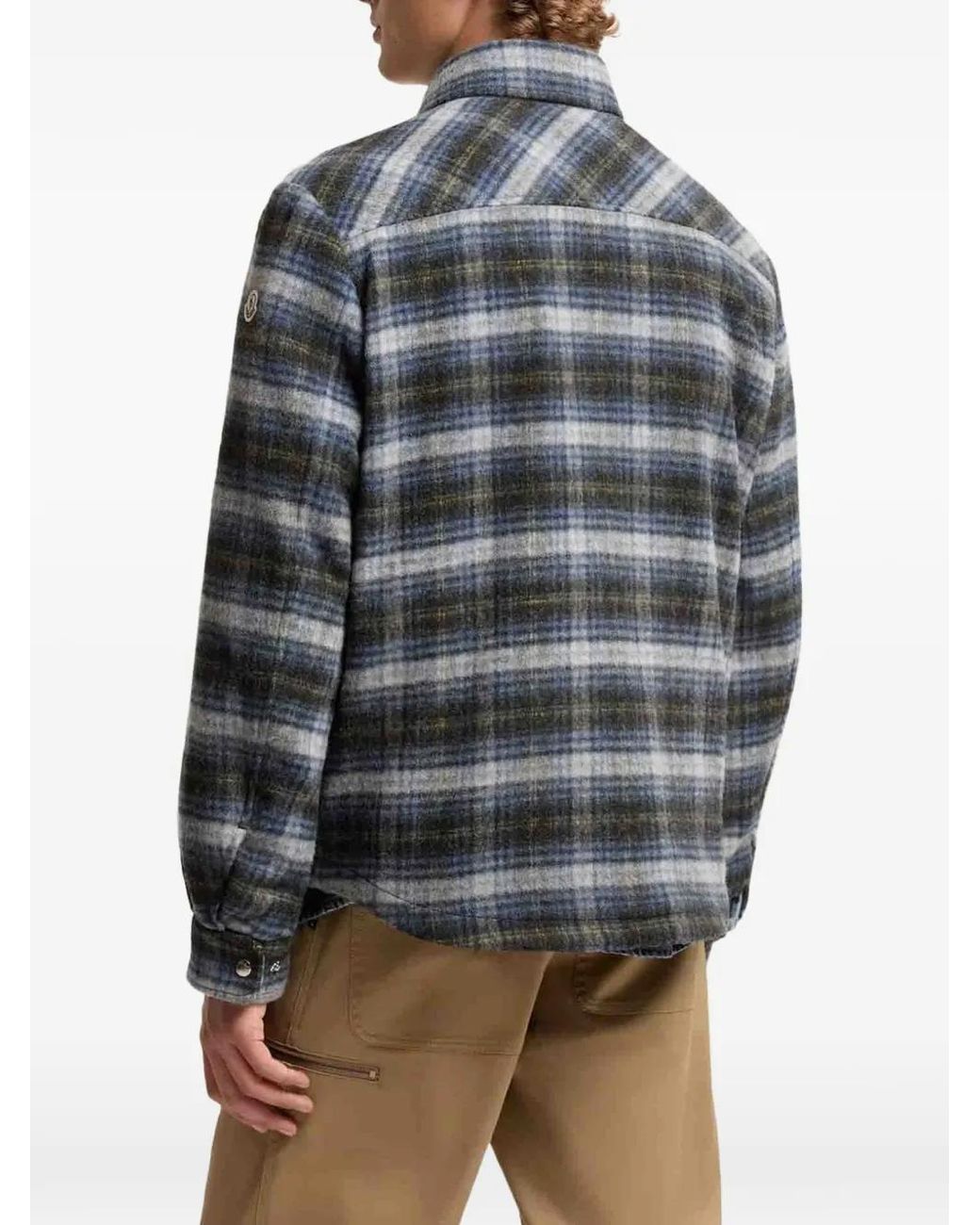 Moncler Gray Check-Print Wool Jacket for men
