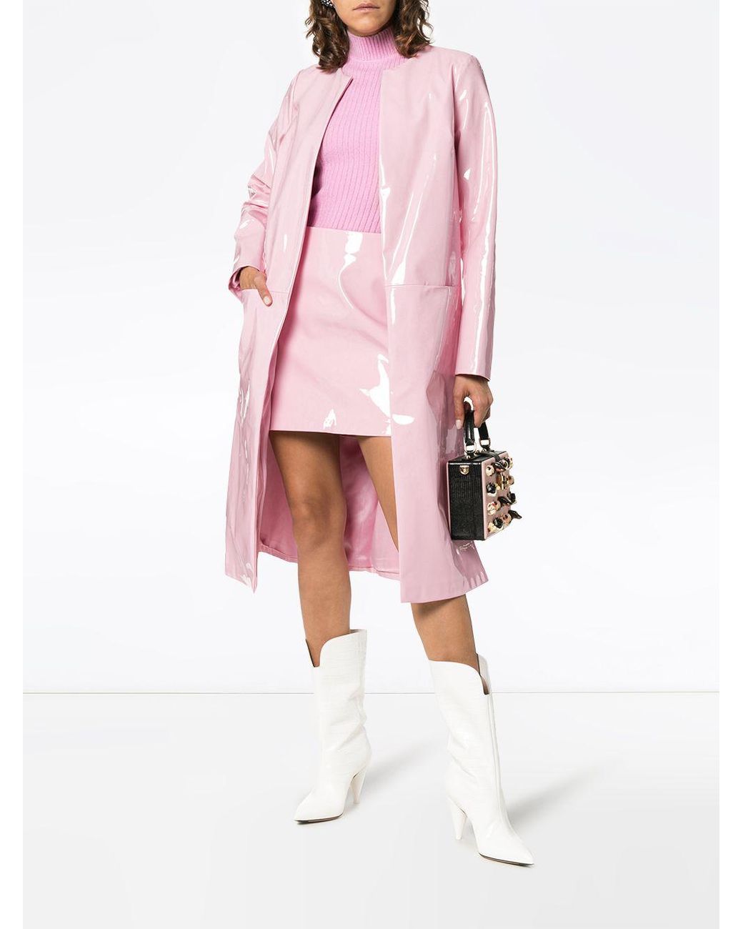 Pink patent store leather skirt