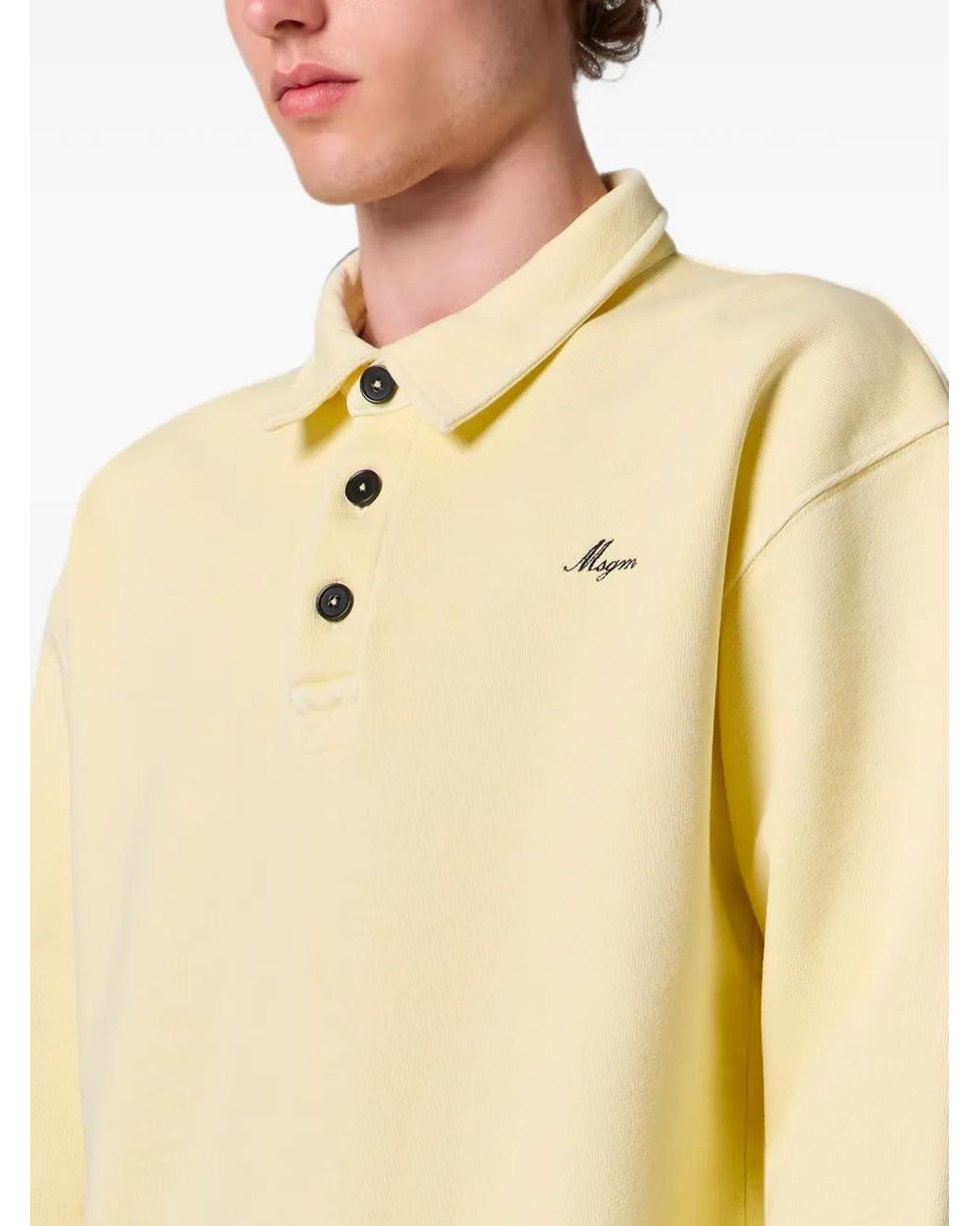 MSGM Natural Logo-Embroidered Polo-Collar Sweater for men