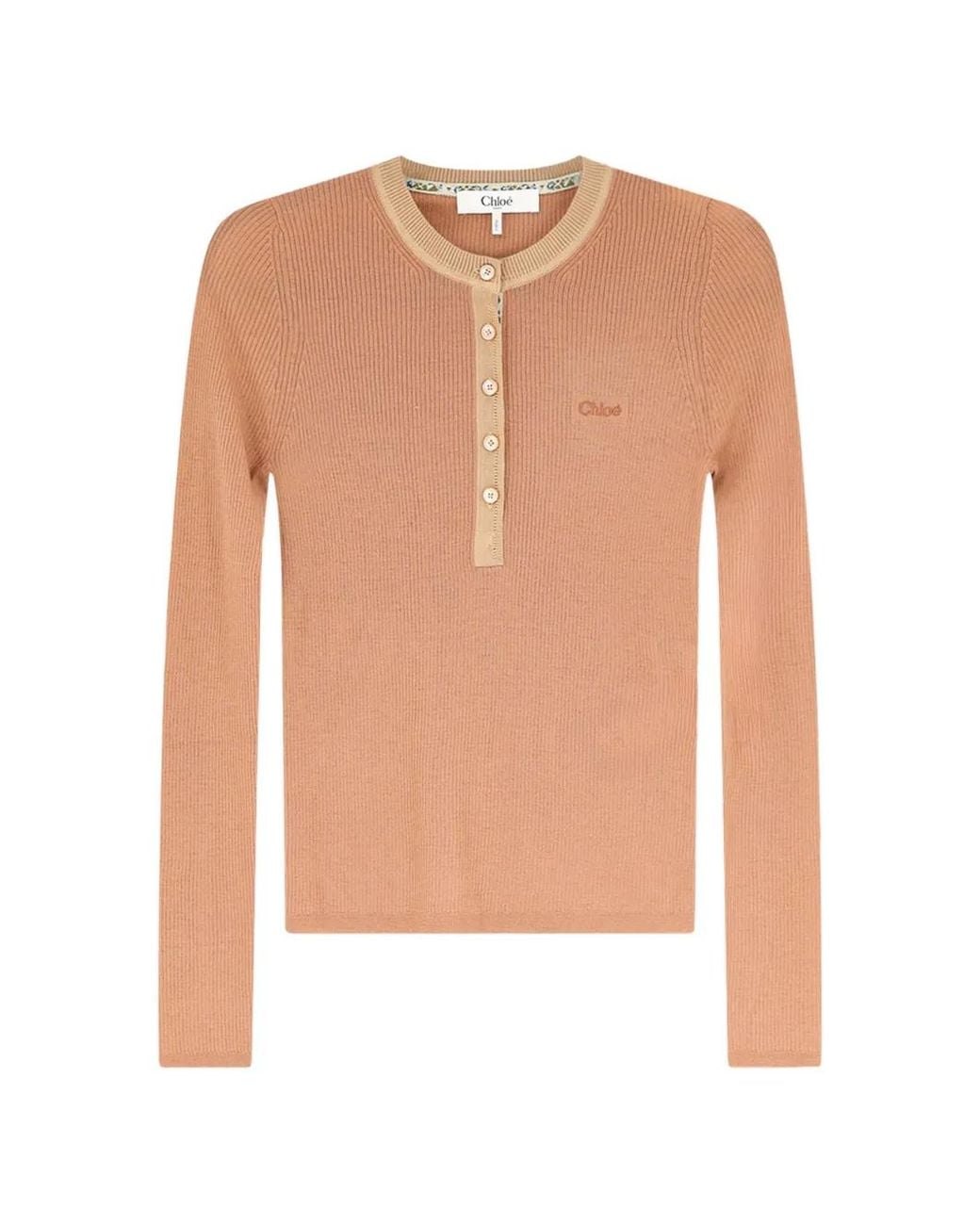 Chloé White T-Shirt Henley En Maille Côtelée