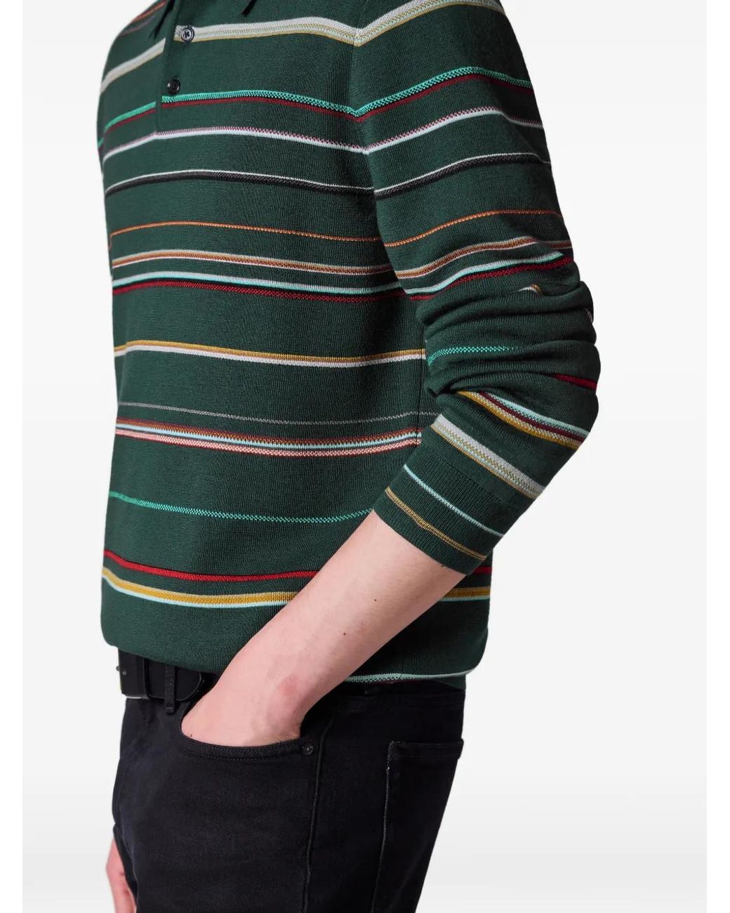 Paul Smith Green Signature Stripe Merino Wool Polo Shirt for men