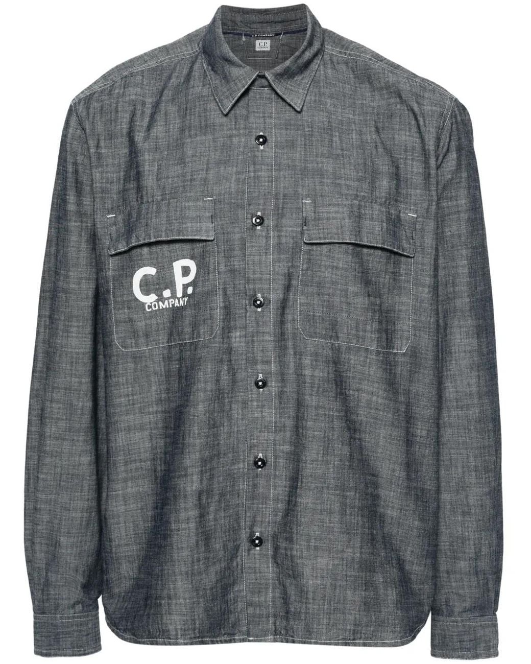 C P Company Gray Logo Denim Shirt for men
