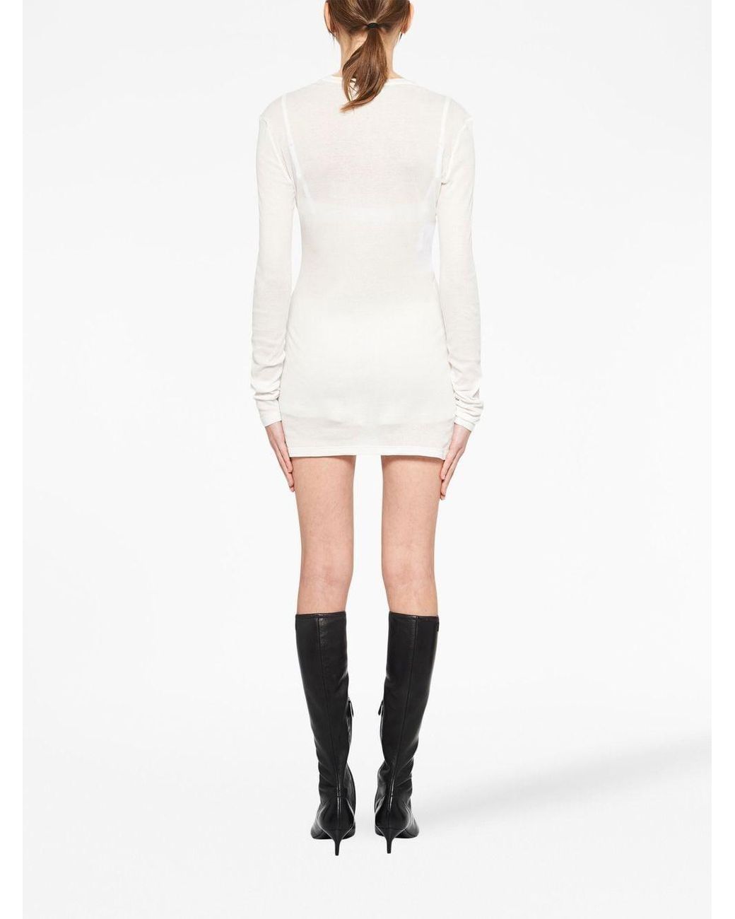 Miu Miu Logo-Patch Ribbed Jersey Dress in White