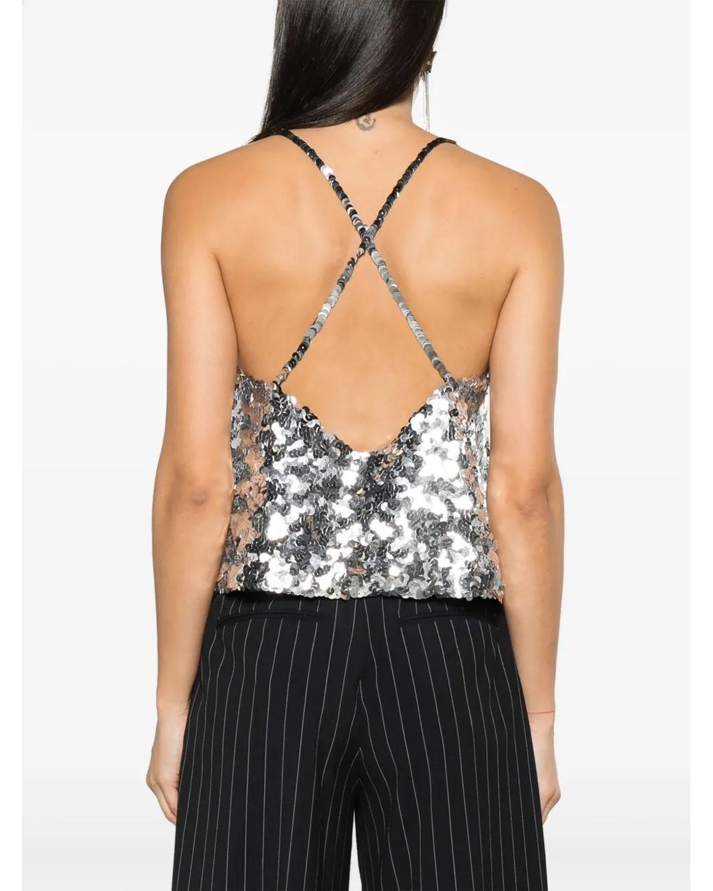 Sonia Rykiel Metallic Sequinned Square-Neck Tank Top